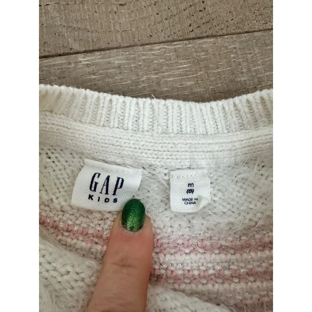 Gap Kids Pink Knit Sweater Dress With White Fair Isle Yoke Design Long Sleeves &